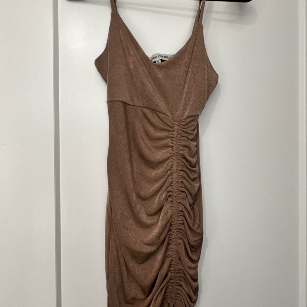 Elegant Brown Ruched Dress